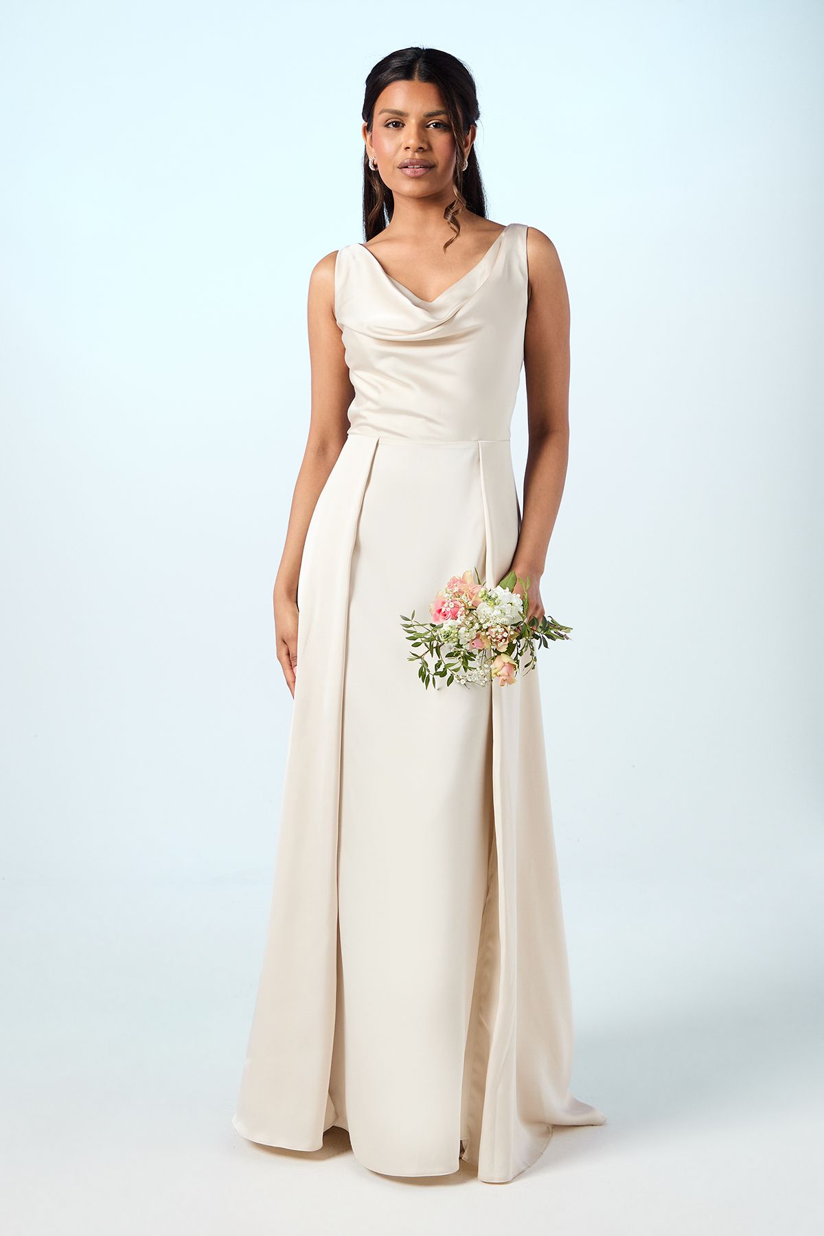 Coast Coast Honoured Petite Sleeveless Cowl Neck Satin Maxi Bridesmaid Dress Champagne image 1