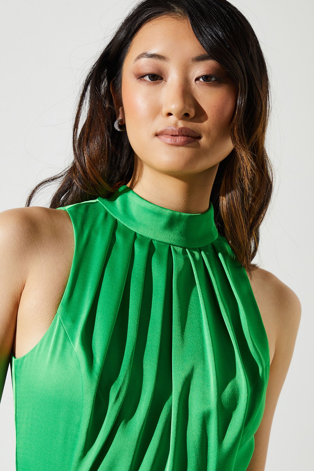 Coast Sleeveless Ruffle Pleat Satin Back Crepe Dress Green image 2