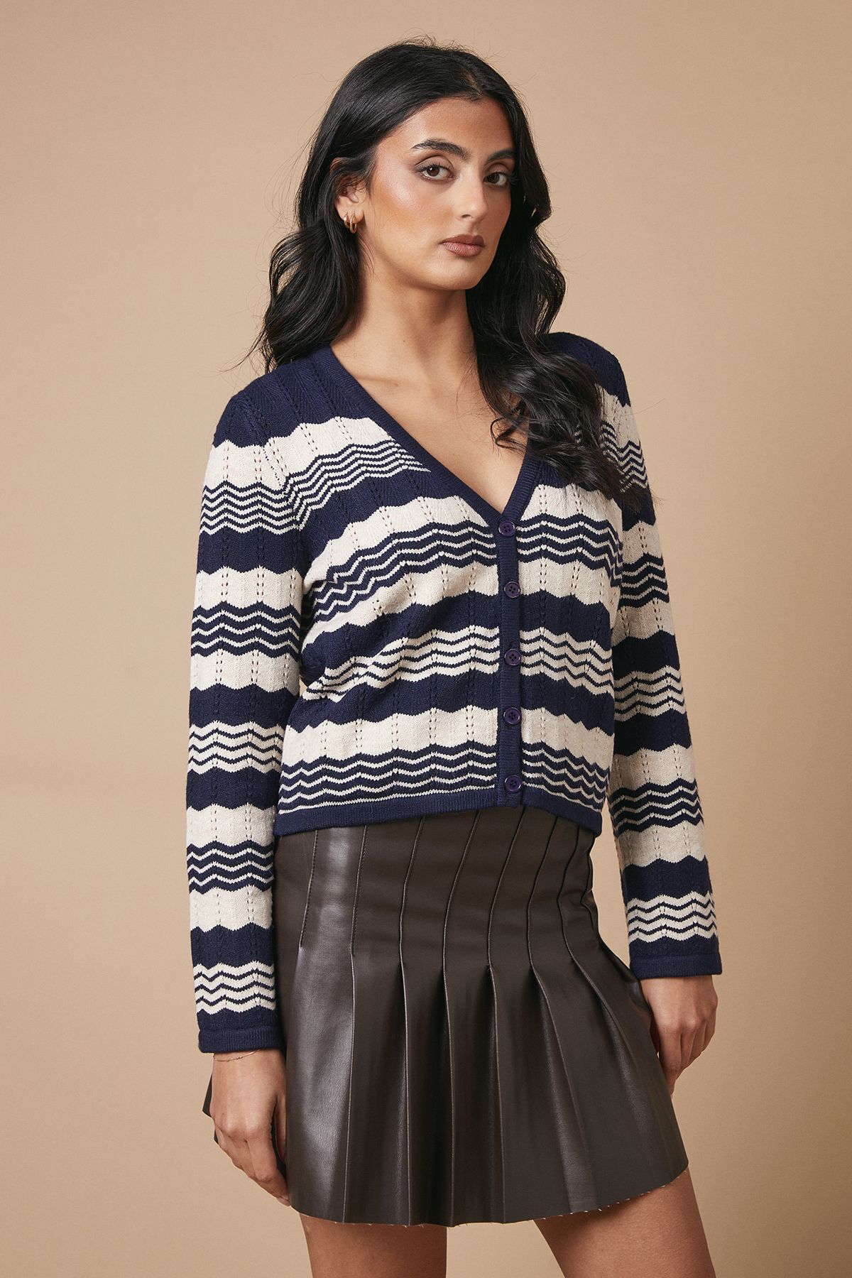 Oasis V Neck Wide Sleeve Cardigan Navy image 1