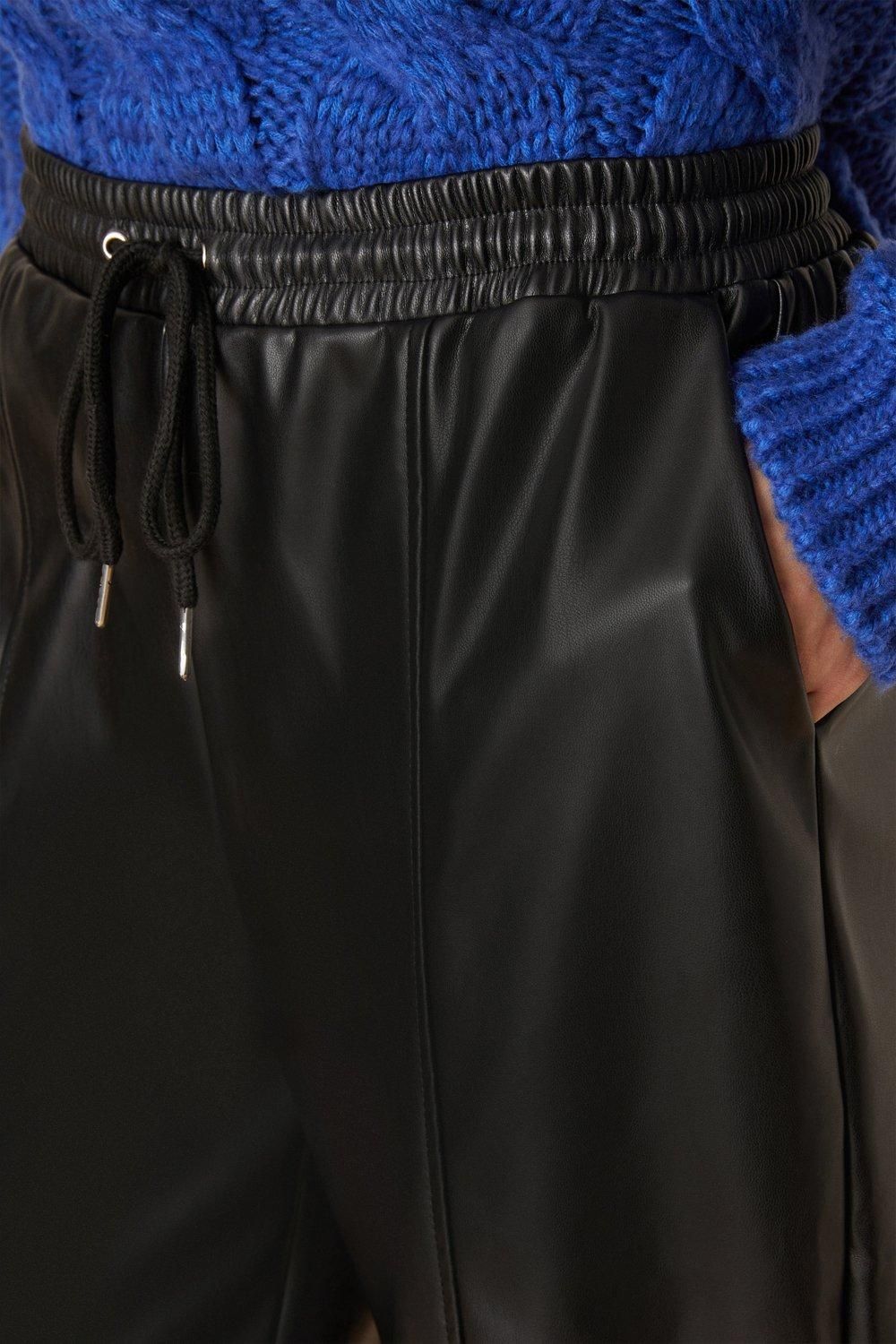 Dorothy Perkins Faux Leather Seam Detail Jogger Black image 4