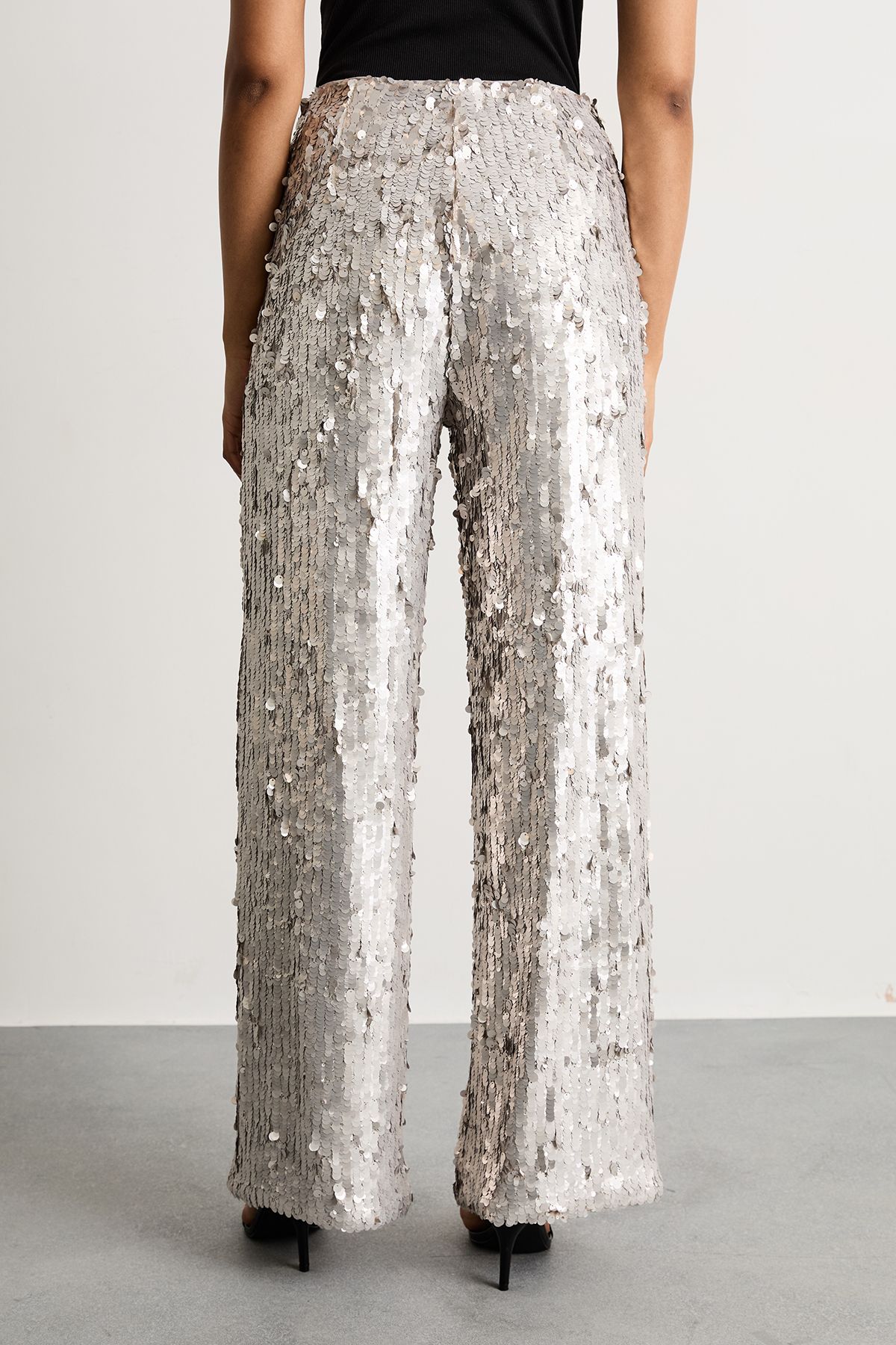 Warehouse Premium Matte Sequin Skinny Straight Trouser Silver image 3