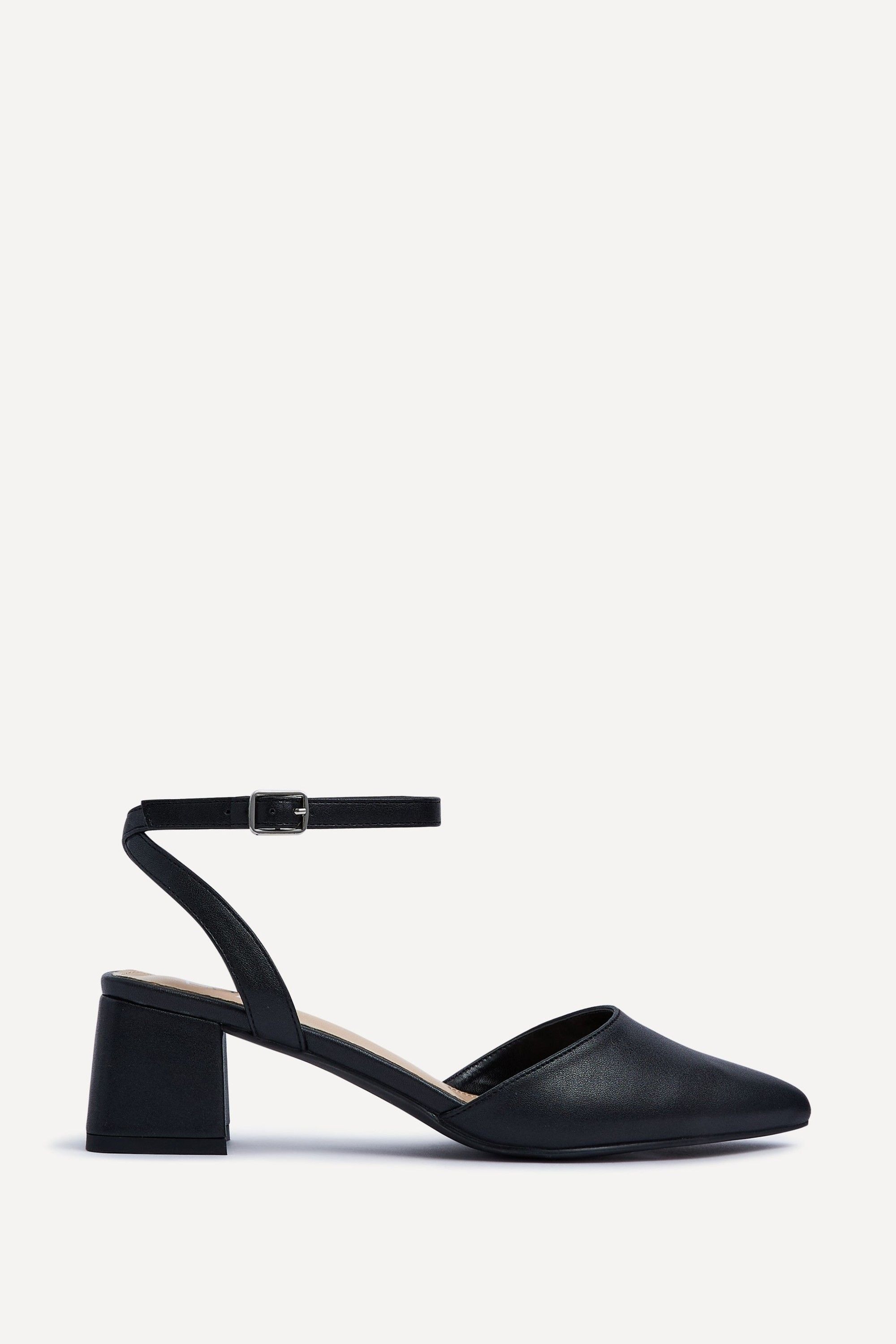 Linzi Suzy Wide Fit Black Faux Leather Court Heel
