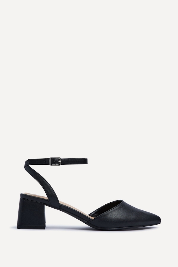 Linzi Suzy Wide Fit Black Faux Leather Court Heel