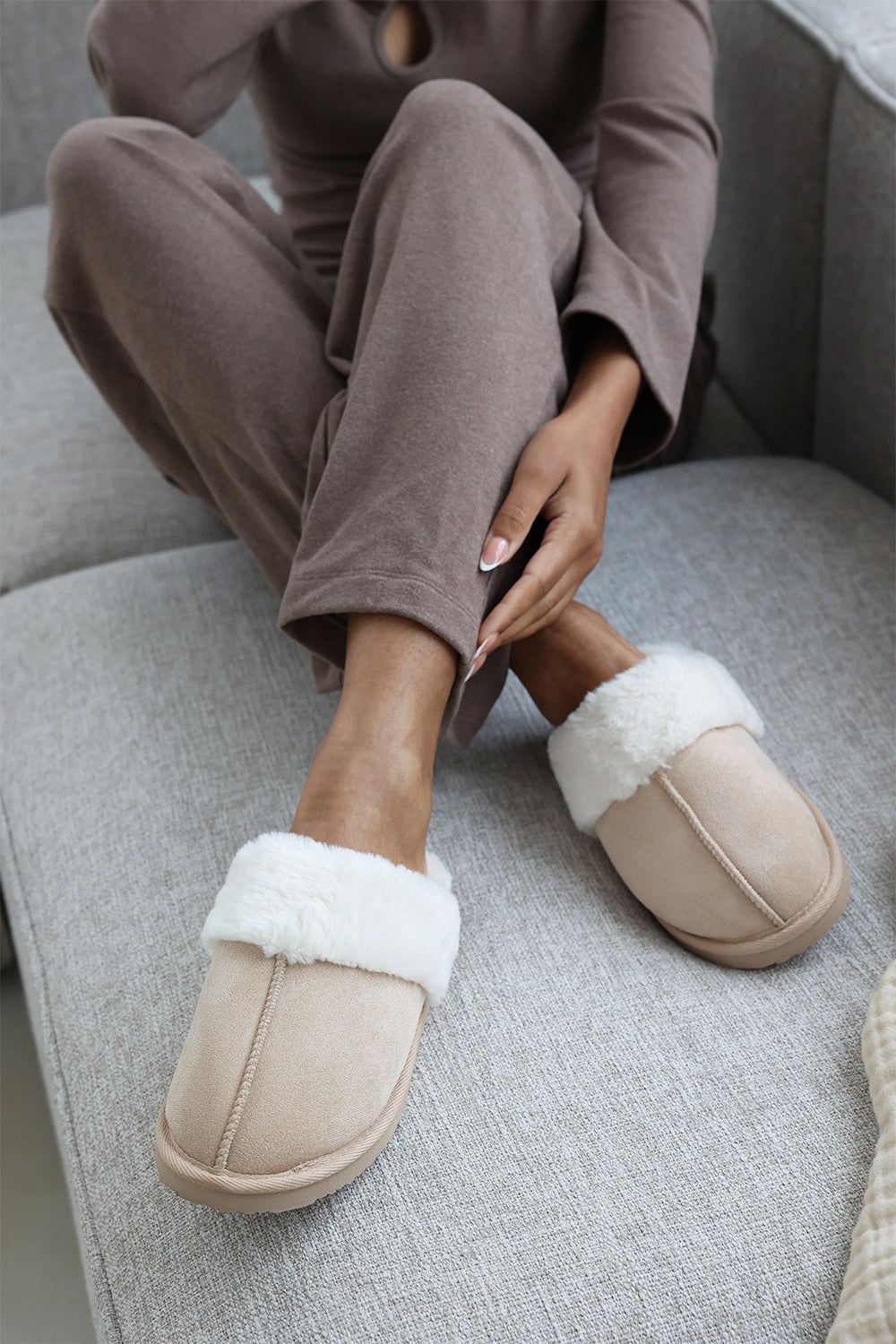 Where's That From 'Xandra' Suede Mule Slippers With Cosy Faux Fur Trim image 1