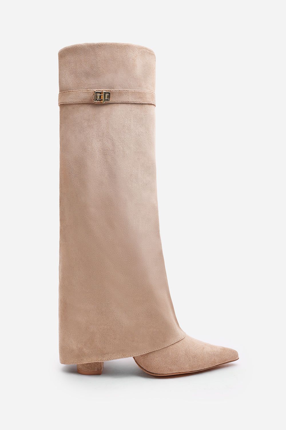 Where's That From 'Nova' Fold Over Shark Block Heel Point Toe Boots Suede image 3