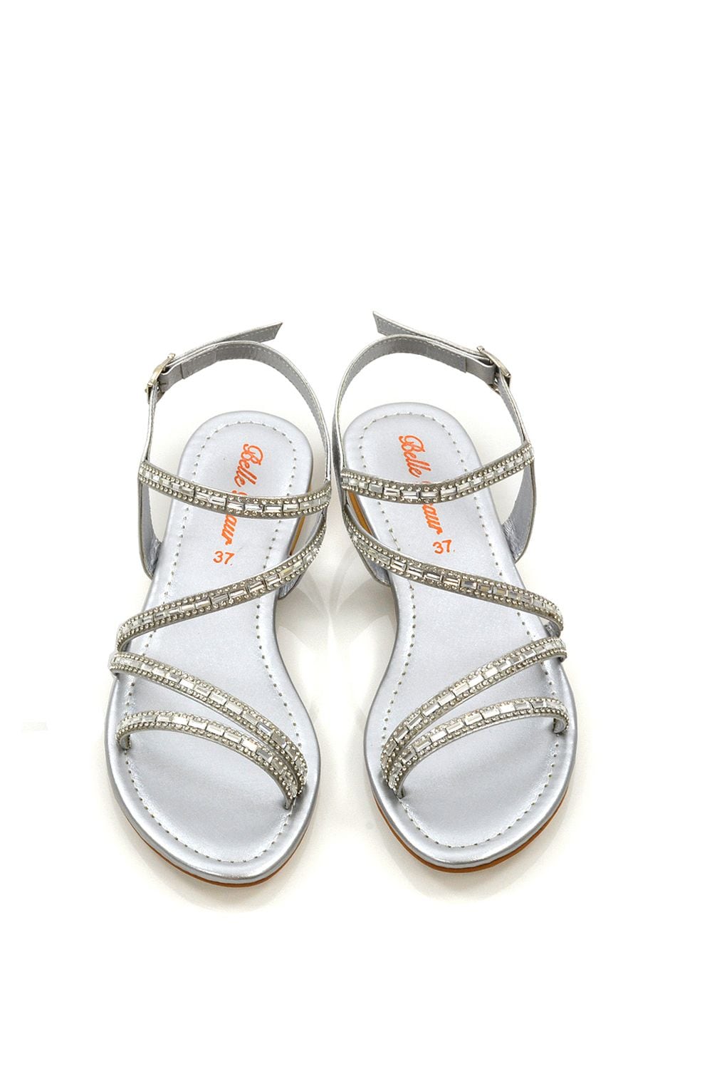 XY London 'Mercedes' Strappy Mirror Diamante Flat Sandals image 3