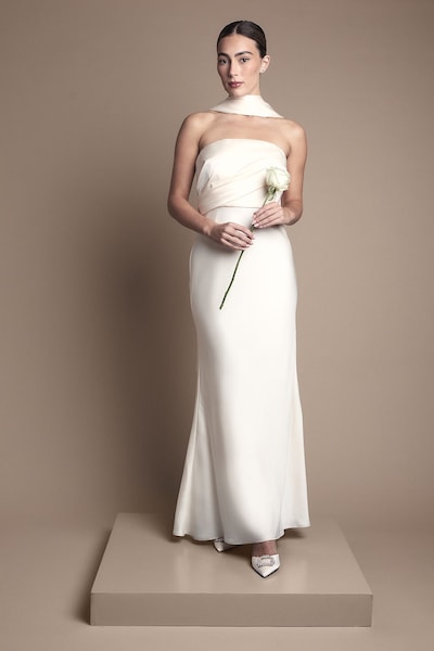 Coast Satin Fishtail Wedding Dress with Drape Scarf Ivory