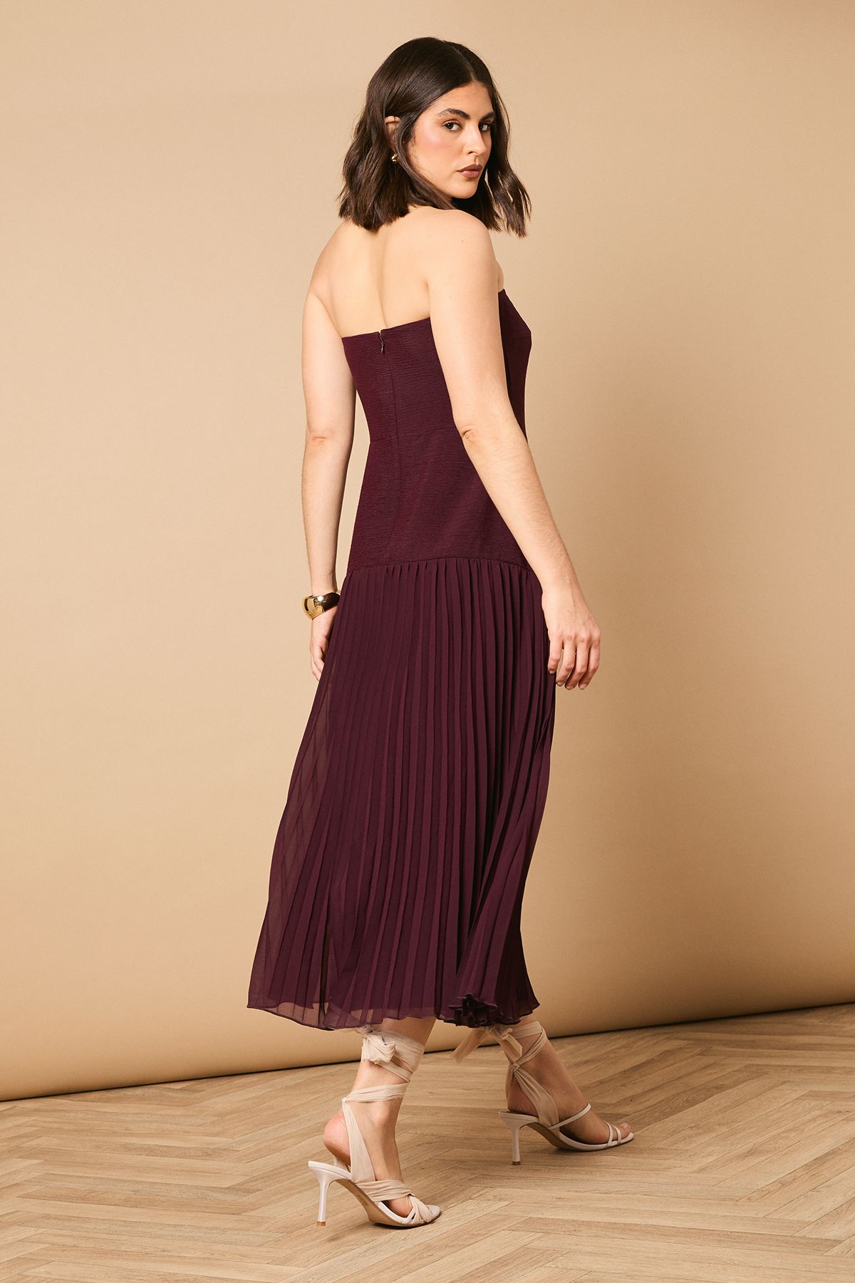 Oasis Chiffon Dropped Waist Bandeau Maxi Dress Mocha image 4