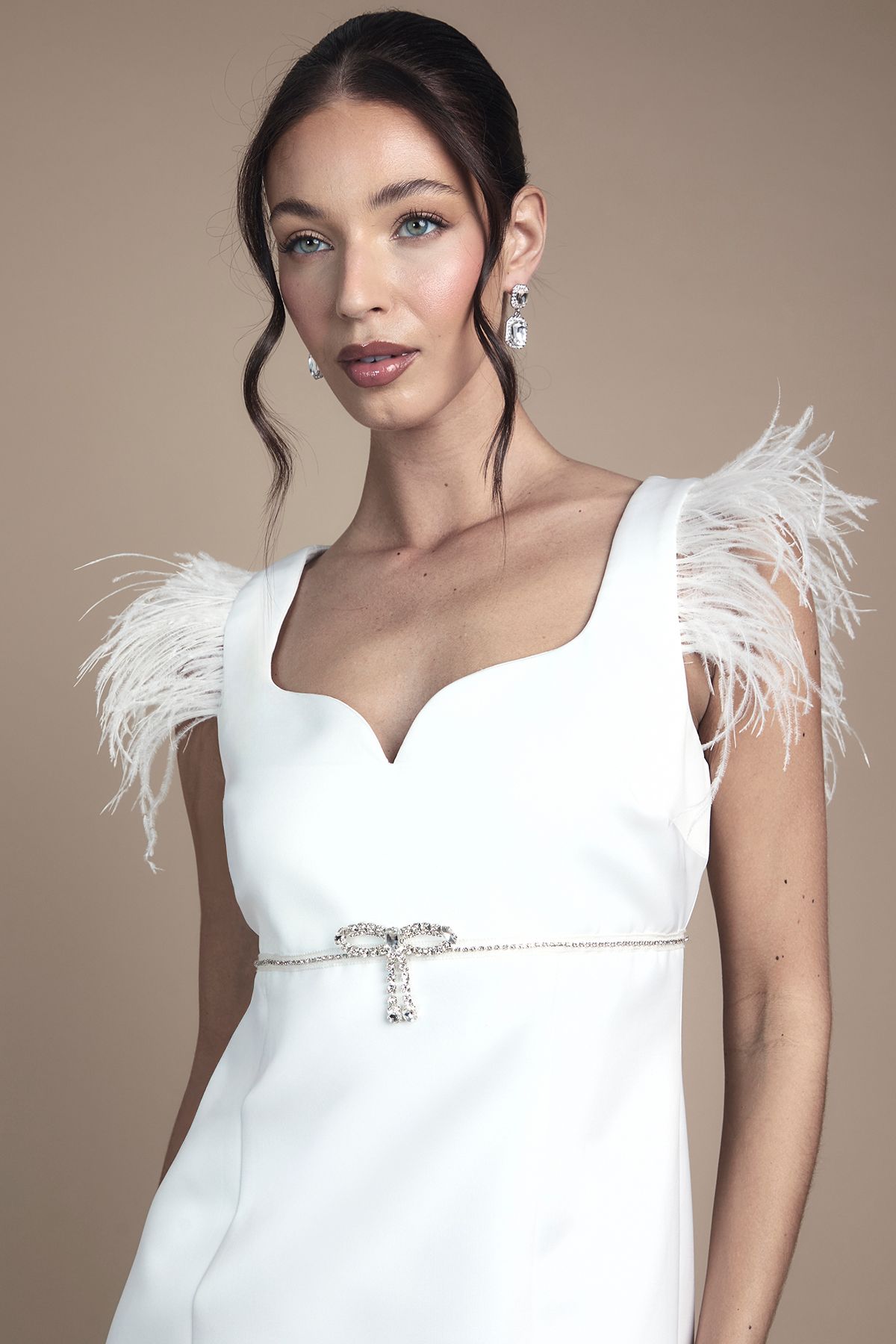 Coast Feather Trim Diamante Detail Mini Dress Ivory image 4