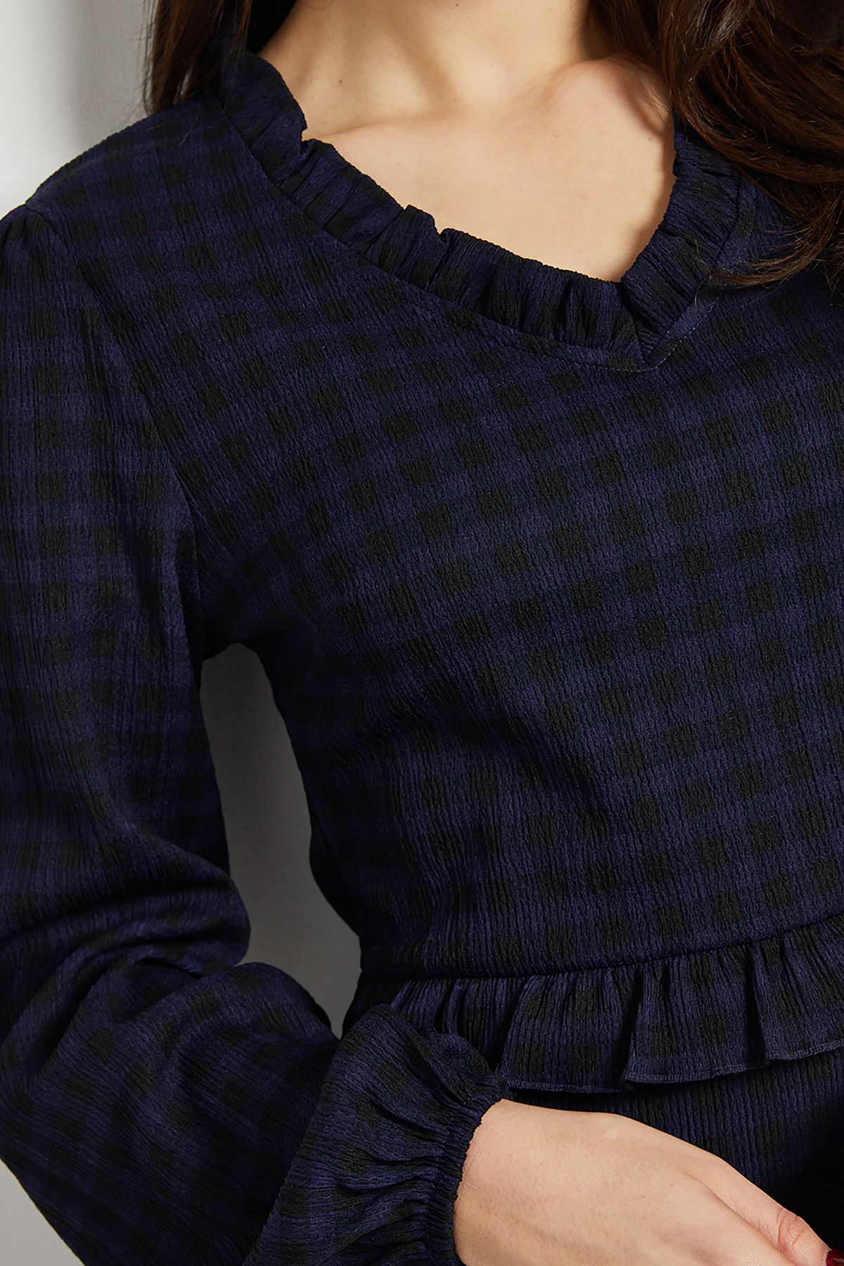 Dorothy Perkins Gingham Frill Scoop Neck Blouson Sleeve Jersey Midi Dress Gingham image 5