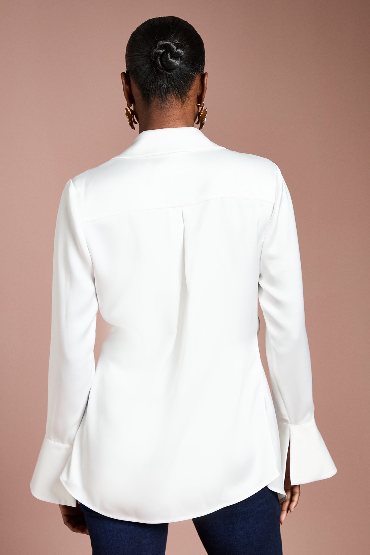 Coast Drape Detail Cuffed Satin Shirt Ivory image 3