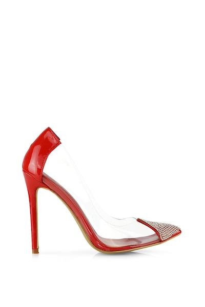 XY London 'Kaz' Pointed Toe Perspex Stiletto Court Heel Shoes With Diamante Detail
