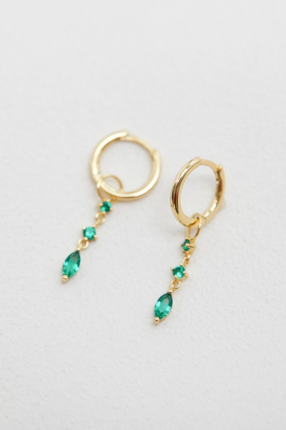 Inicio Gold Plated Green Stone Charm Hoop Earrings - Gift Pouch image 2