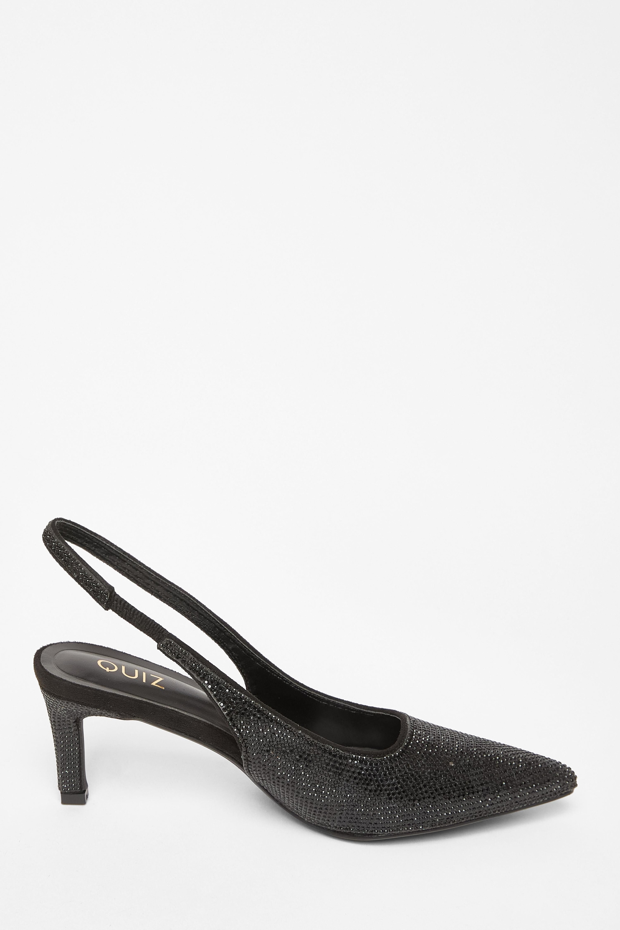 Quiz Black Diamante Sling Back Heels image 5