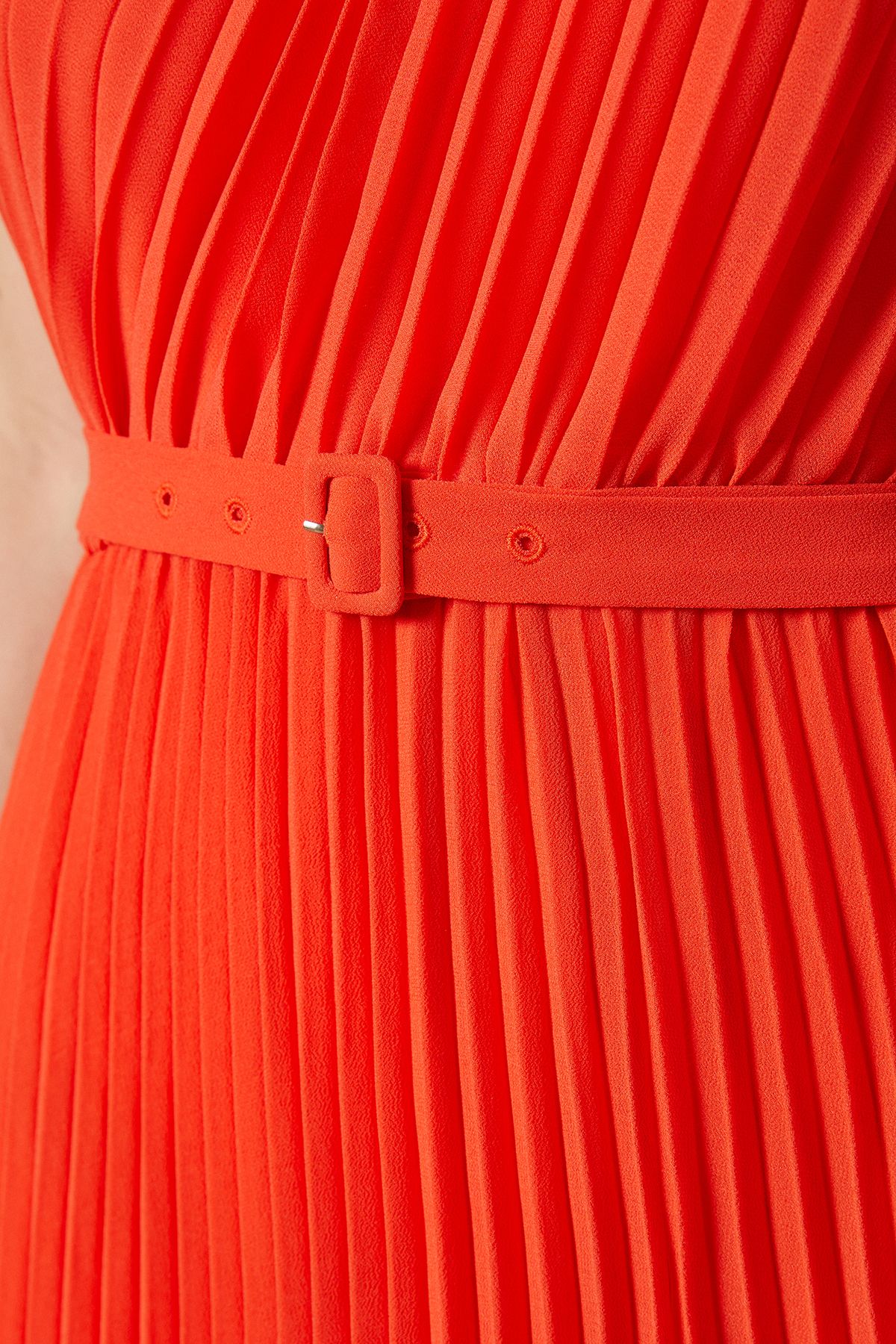 Oasis One Shoulder Pleated Tie Detail Midi Dress Burnt Orange image 5