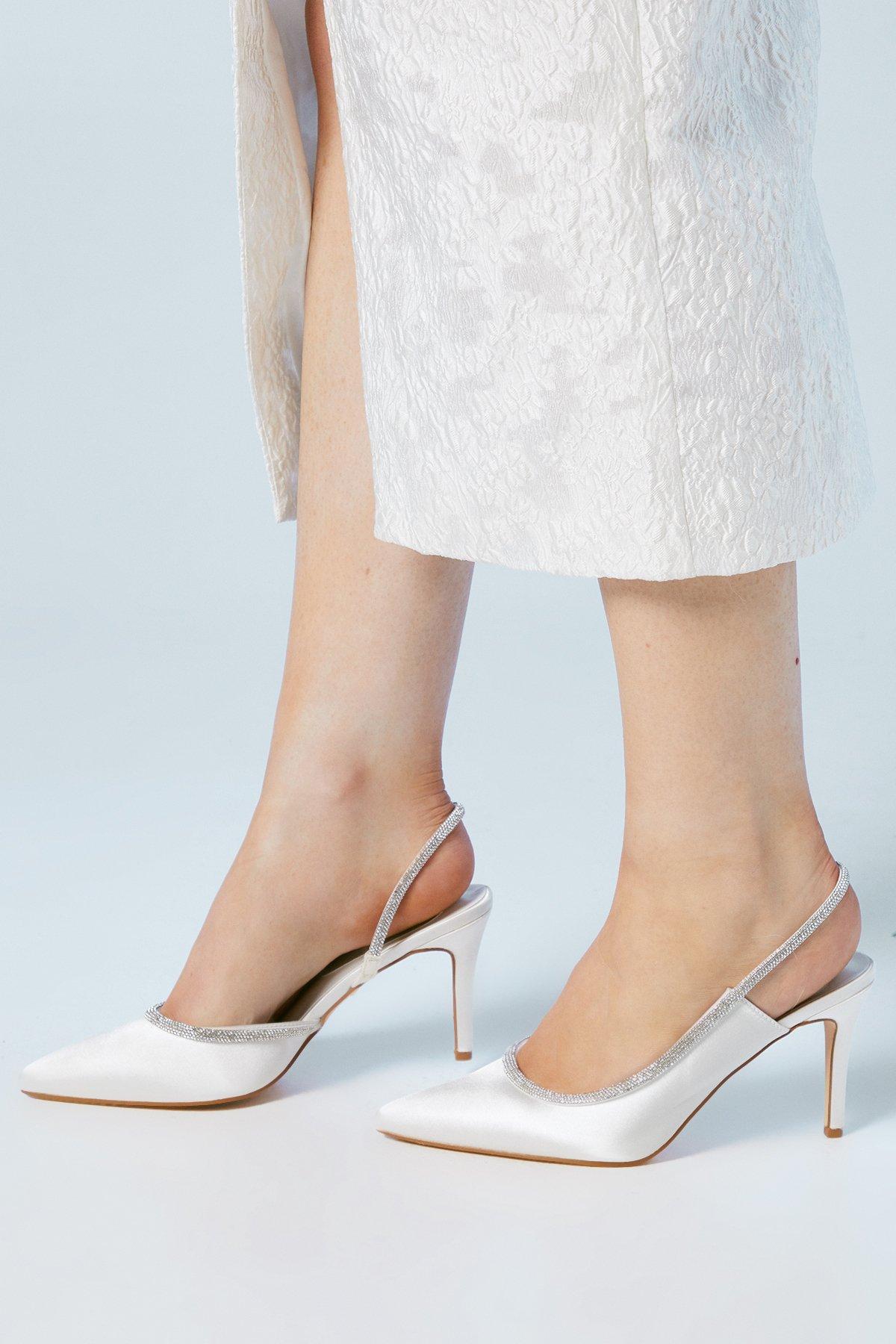 Coast Bridal Sabrina Satin Diamante Trim Slingback High Stiletto Court Shoes White image 4