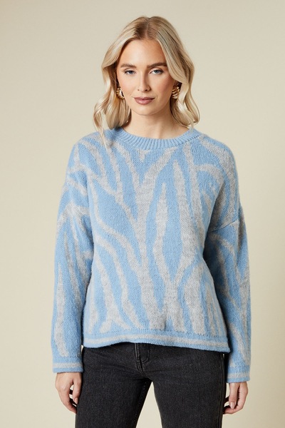 Dorothy Perkins Zebra Crew Neck Jumper Blue