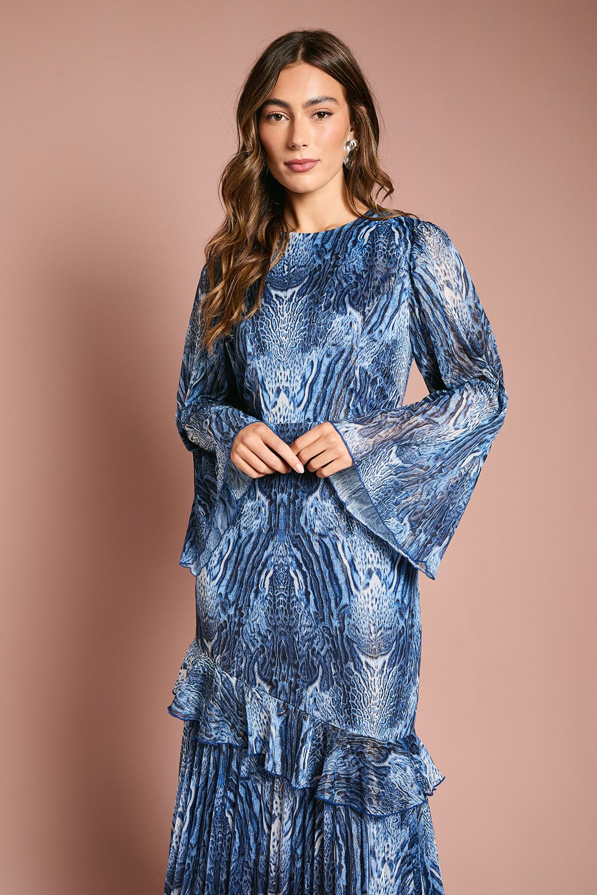 Coast Flare Sleeve Midi Dress With Animal Print Blue image 2