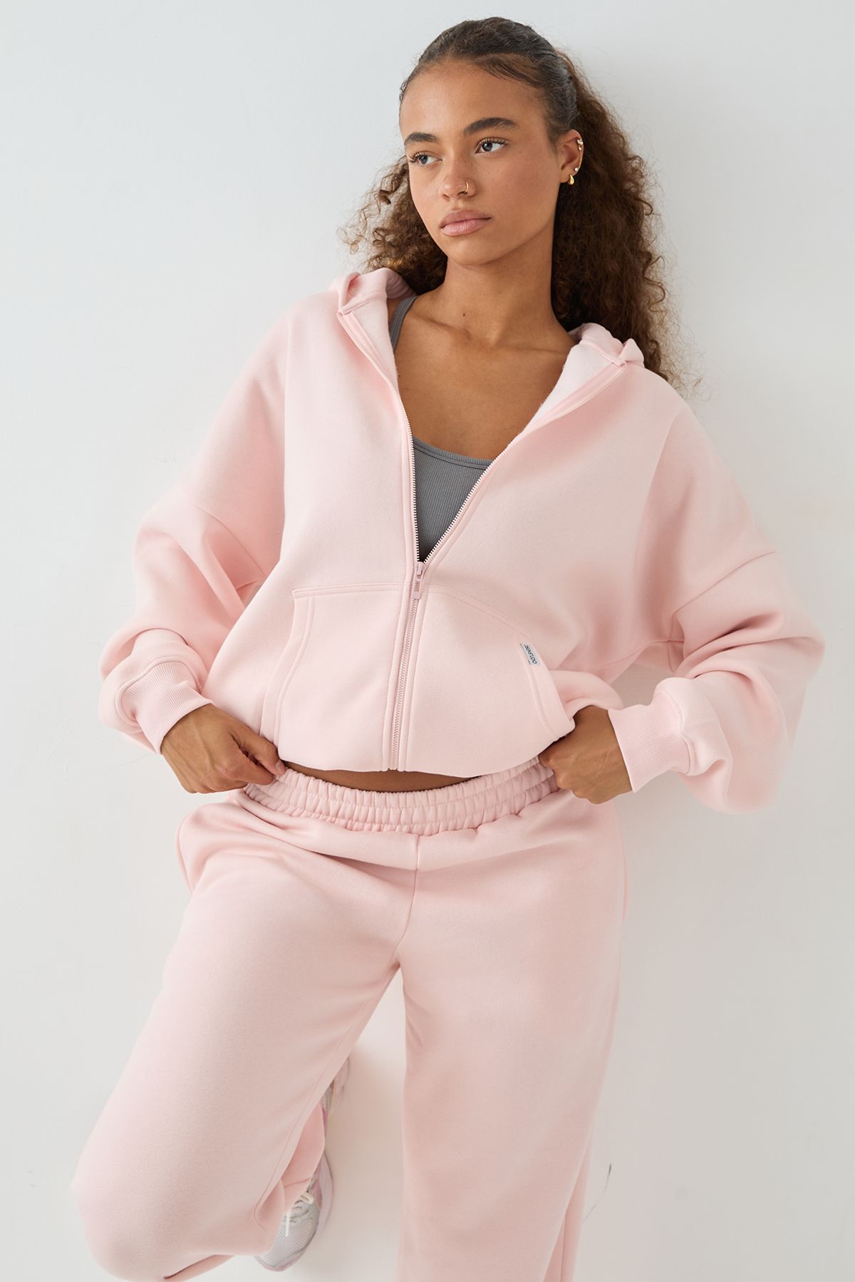 DSGN Studio DSGN Studio Oversized Zip Through Hoodie Light Pink image 4