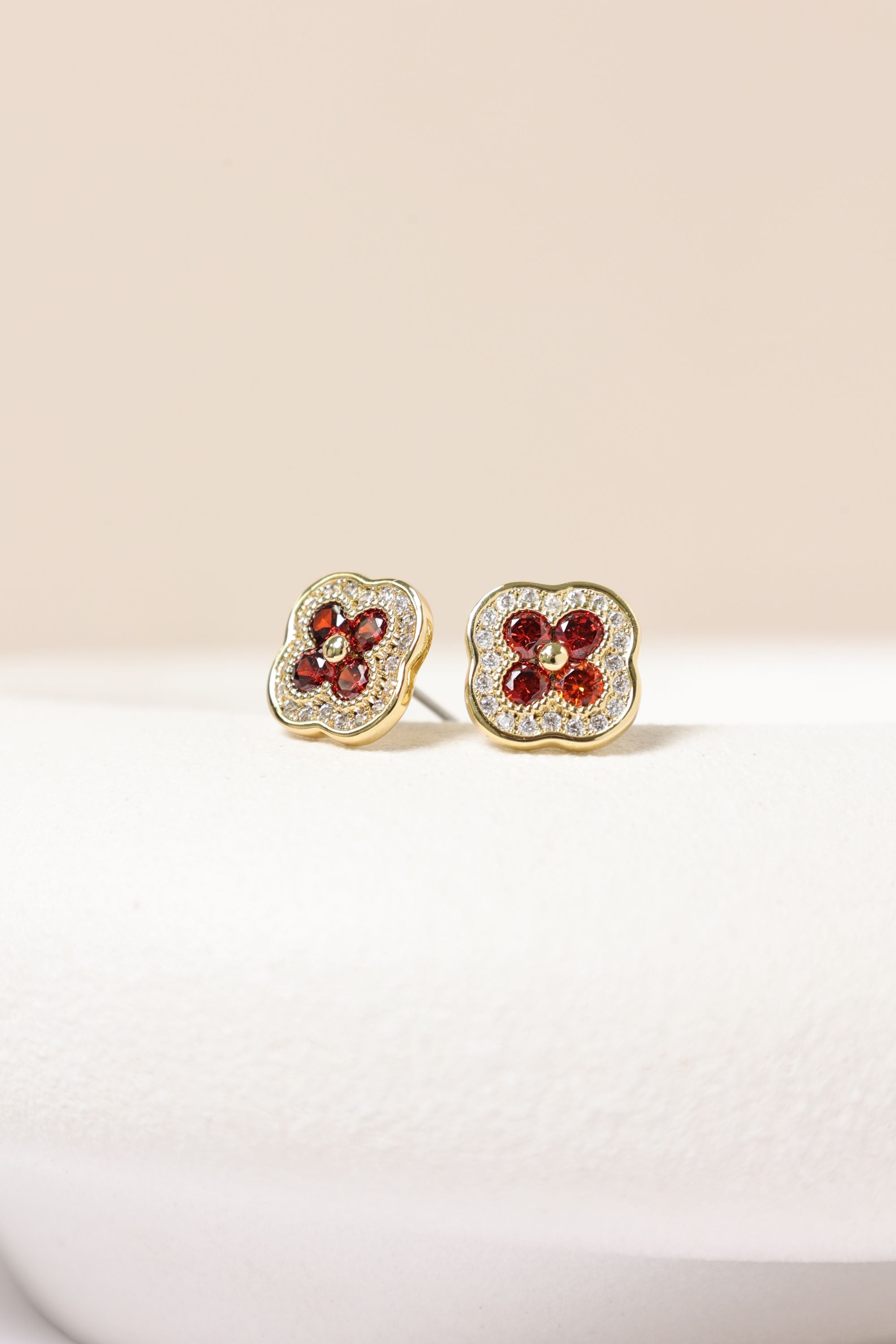 Jon Richard 14K Gold Plated Crystal and Ruby Clover Studs image 3