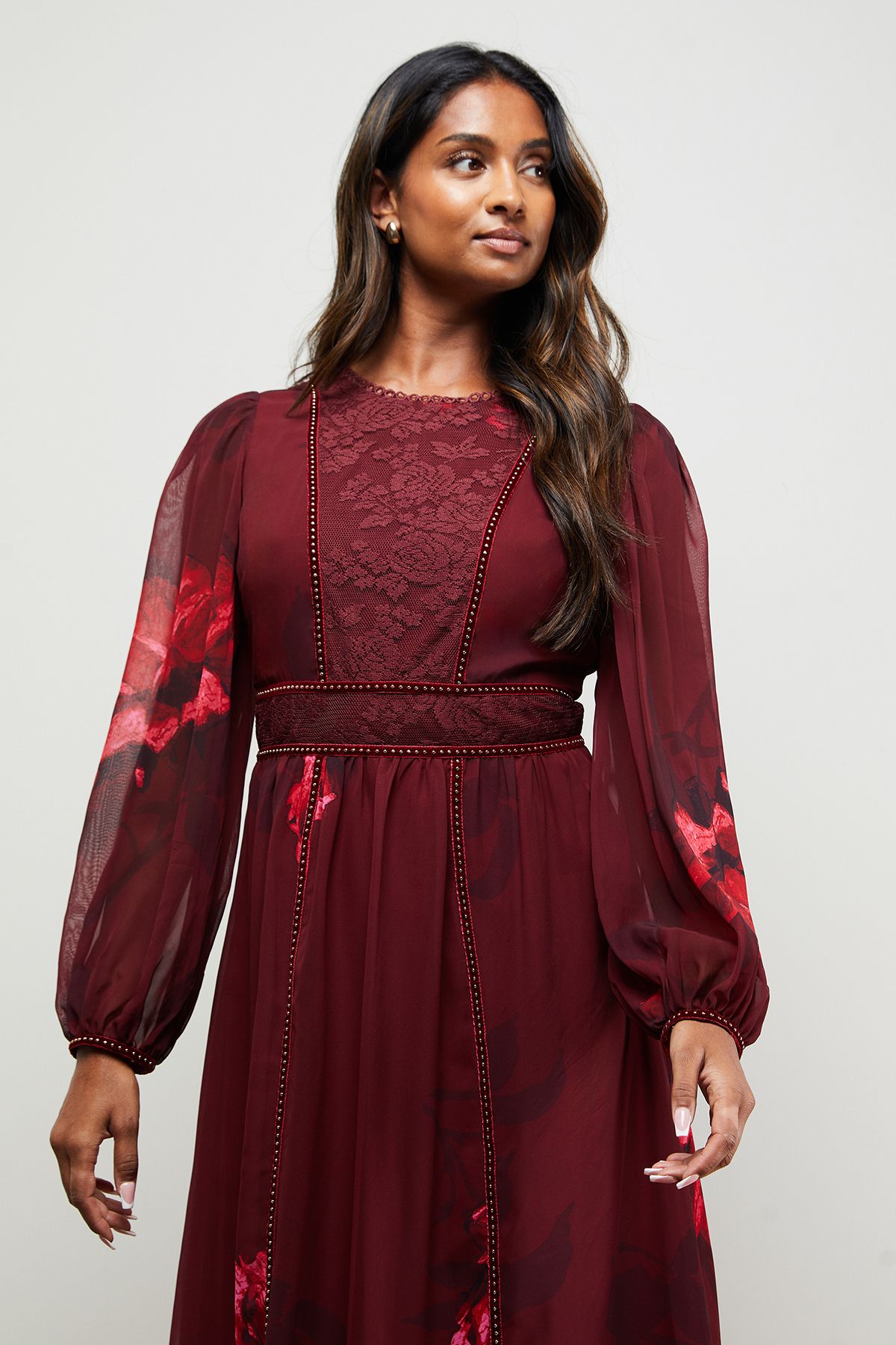 Oasis Velvet Stud Trim Midi Dress Multi image 2