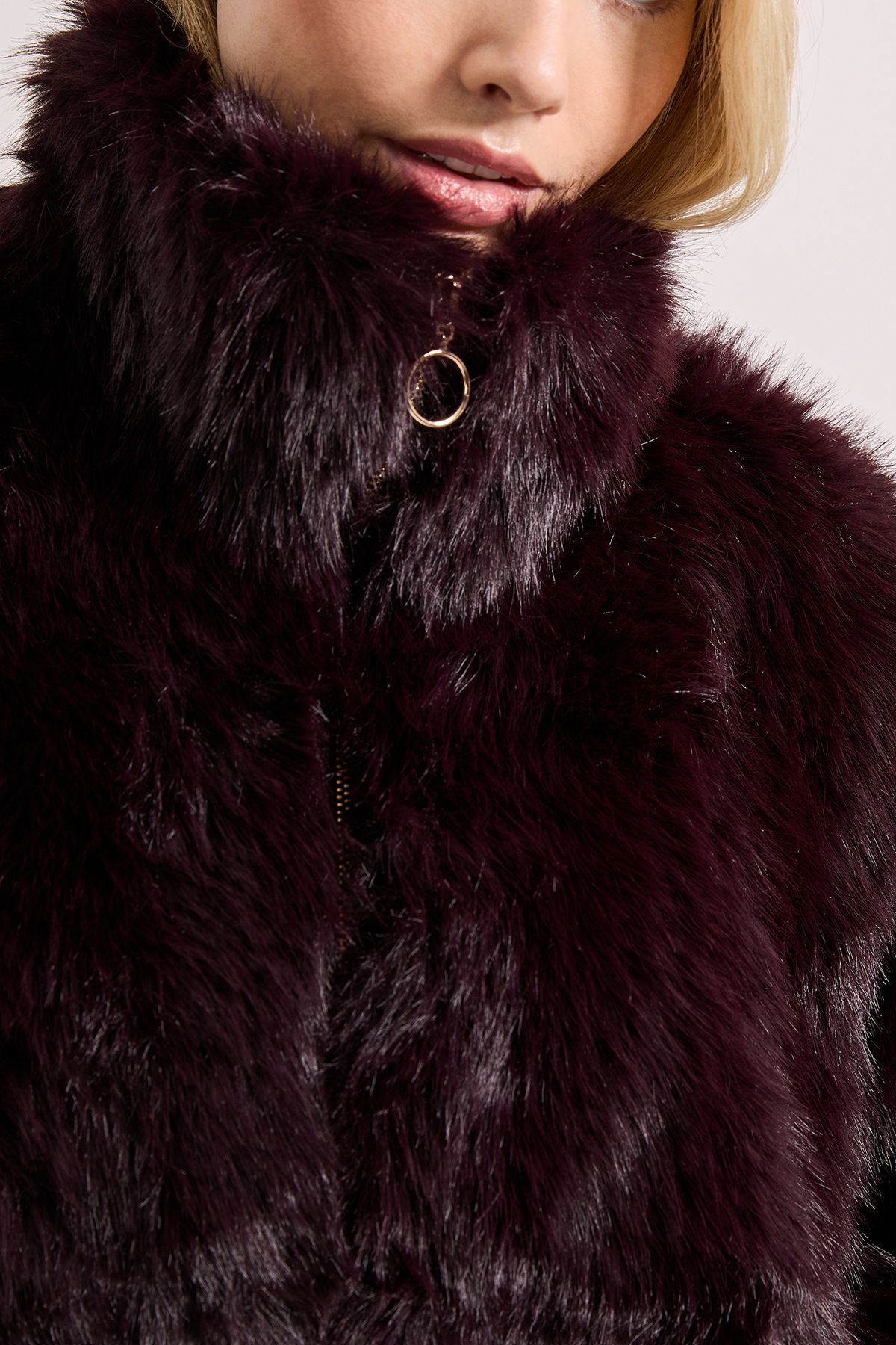 Dorothy Perkins Faux Fur Bomber Jacket Berry image 4