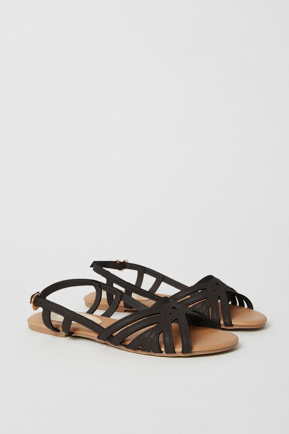 Dorothy Perkins Fiona Faux Leather Lattice Peep Toe Slingback Flat Sandals Black image 3