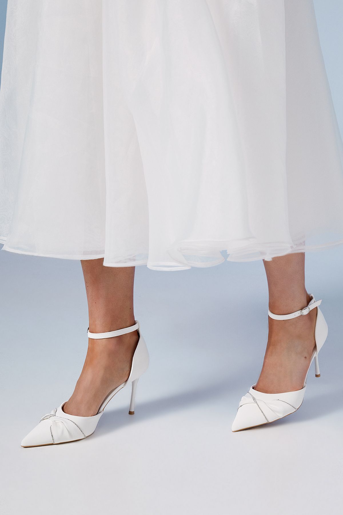 Coast Bridal Valaine Faux Leather Diamante Twist Stiletto Heel Court Shoes White image 2