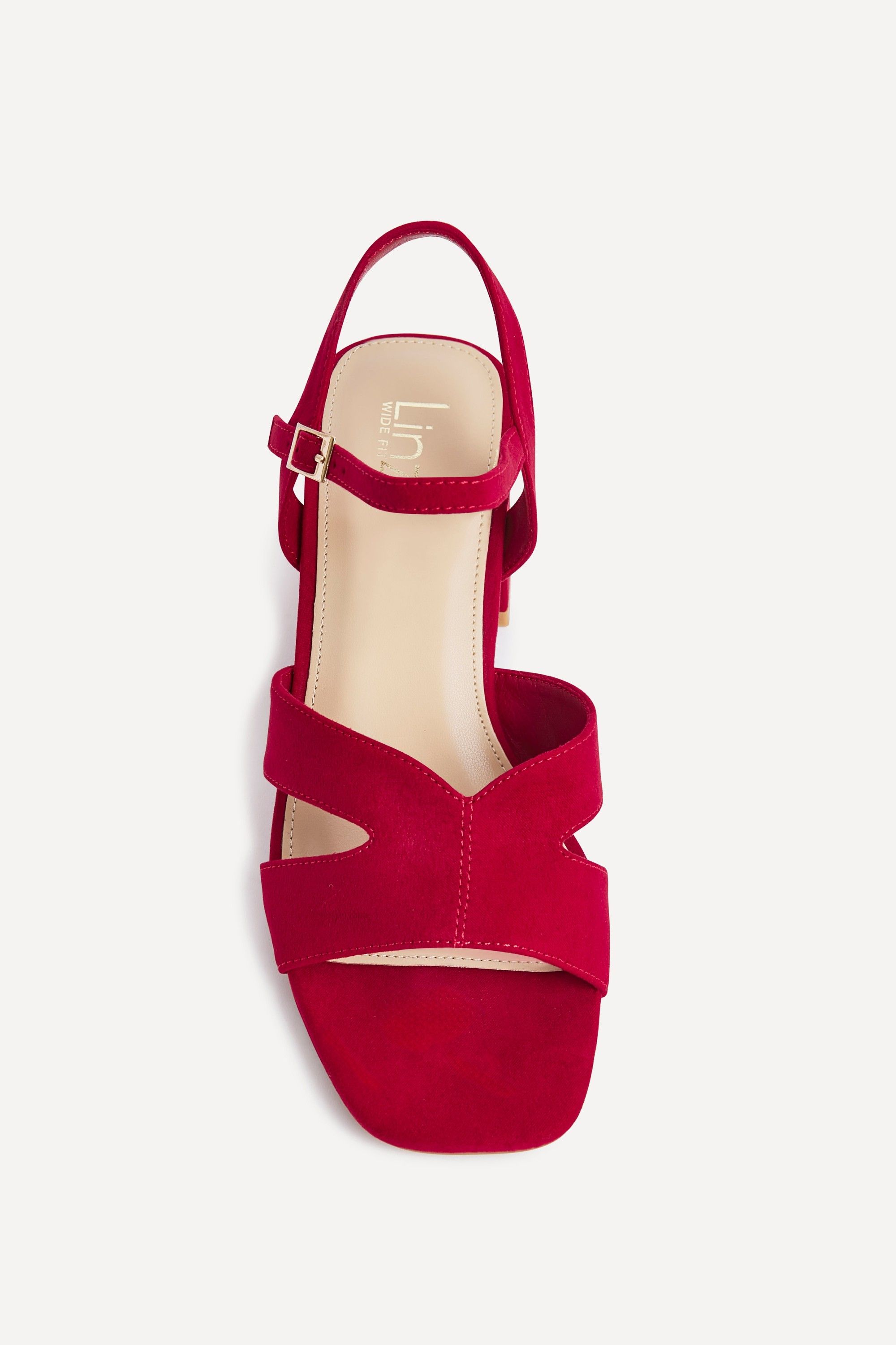 Linzi Empire Wide Fit Red Faux Suede Link Detail Block Heels image 4