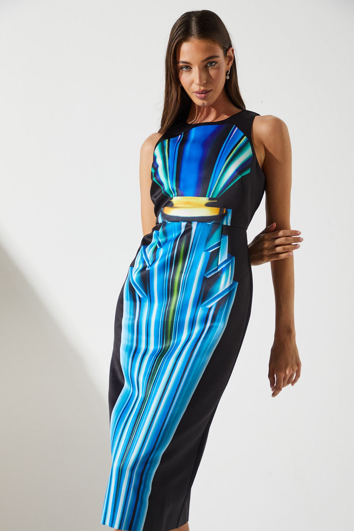 Coast Printed Satin Pencil Midi Dress Black image 2
