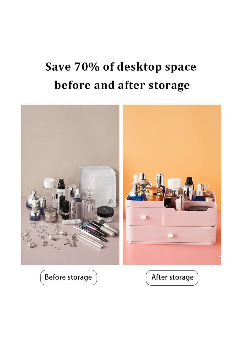 SHEONLY Plastic Makeup Organizer Storage Box Desktop with 2 Drawers image 4