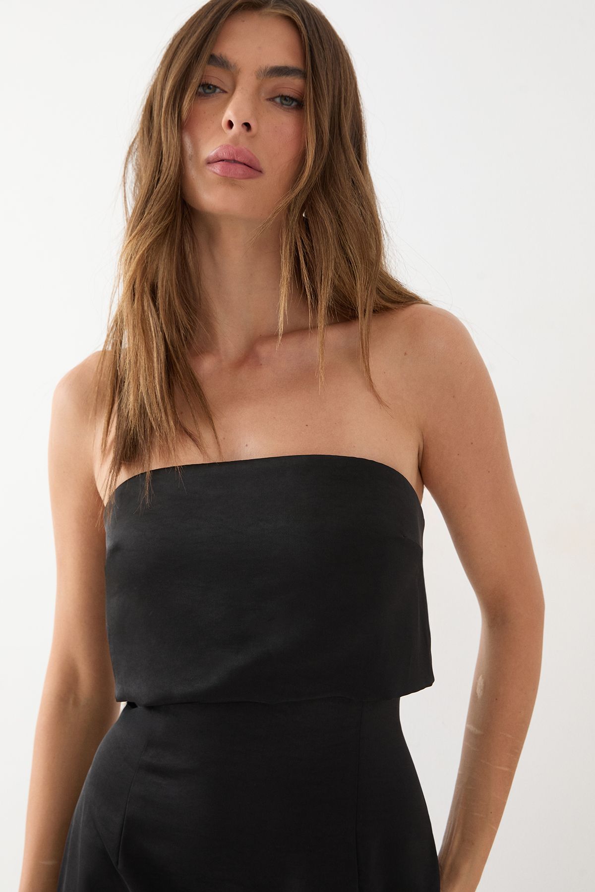 MissPap Premium Satin Bandeau Overlay Bridesmaid Dress Black image 4