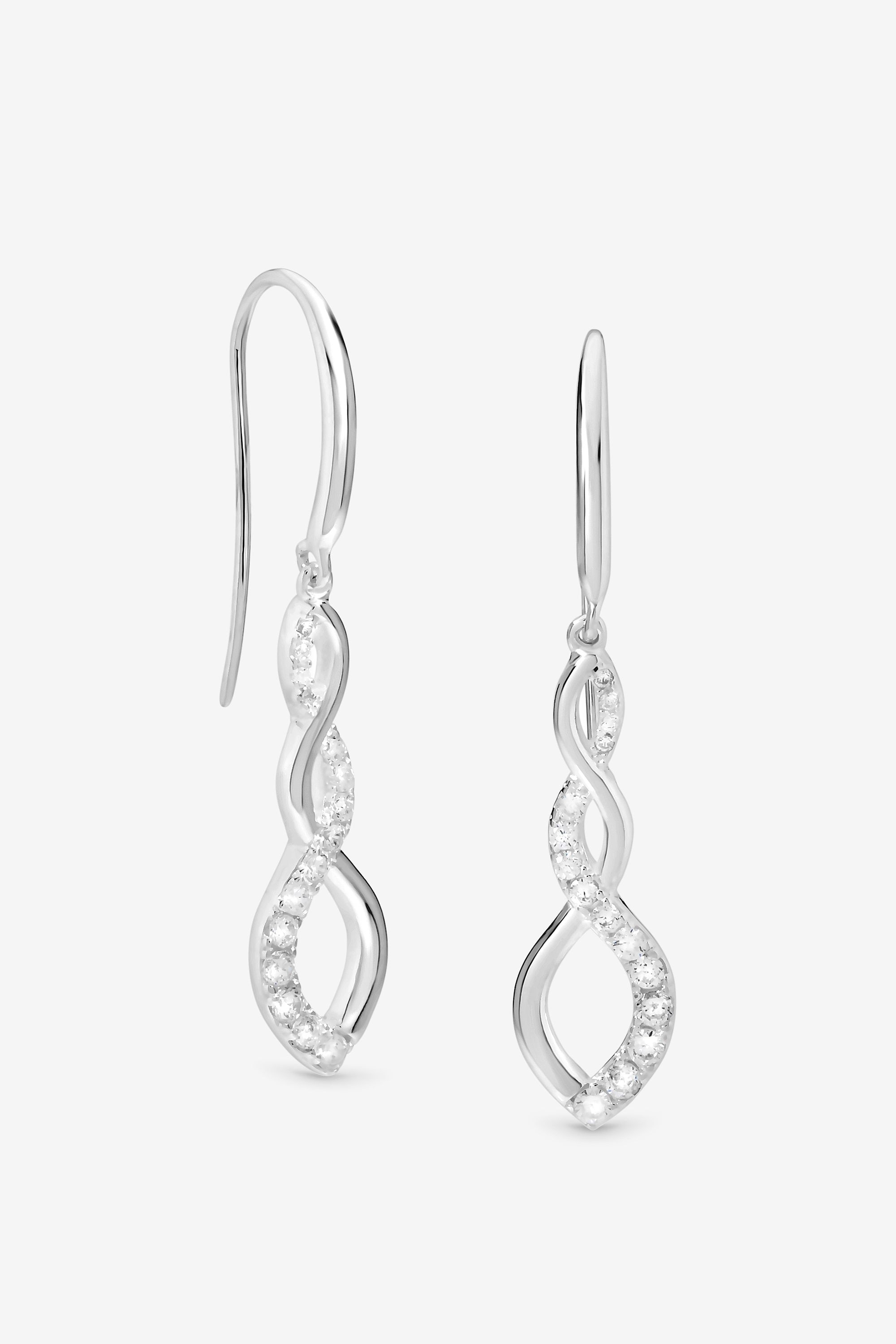 Simply Silver Simply Silver Sterling Silver 925 Polished and Cubic Zirconia Infinity Fishhook Drop Earrings image 1