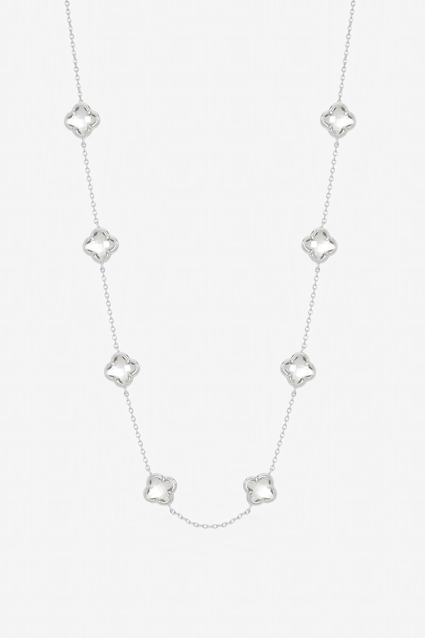 Inicio Sterling Silver Plated Crystal Clover Necklace - Gift Pouch