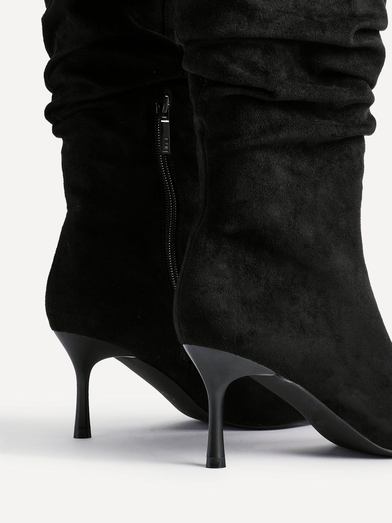 Linzi Rosenna Black Faux Suede Ruched High Leg Heeled Boot image 5