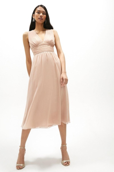 Coast Crinkle Chiffon V Neck Midi Dress Blush