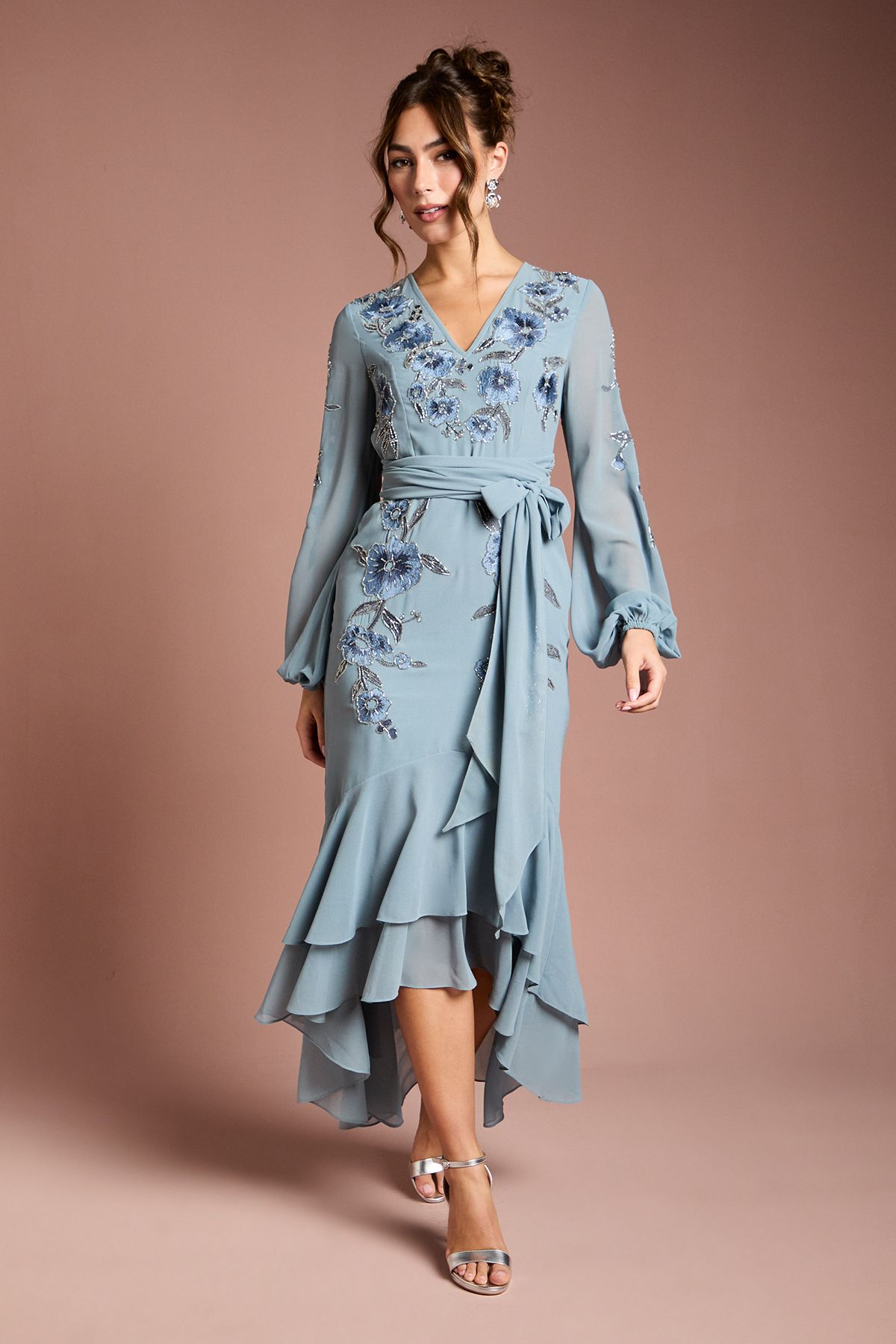Coast Sequin Embellished And Embroidered High Low Maxi Dress Dusty Blue image 1