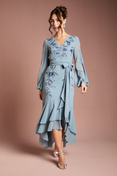 Coast Sequin Embellished And Embroidered High Low Maxi Dress Dusty Blue