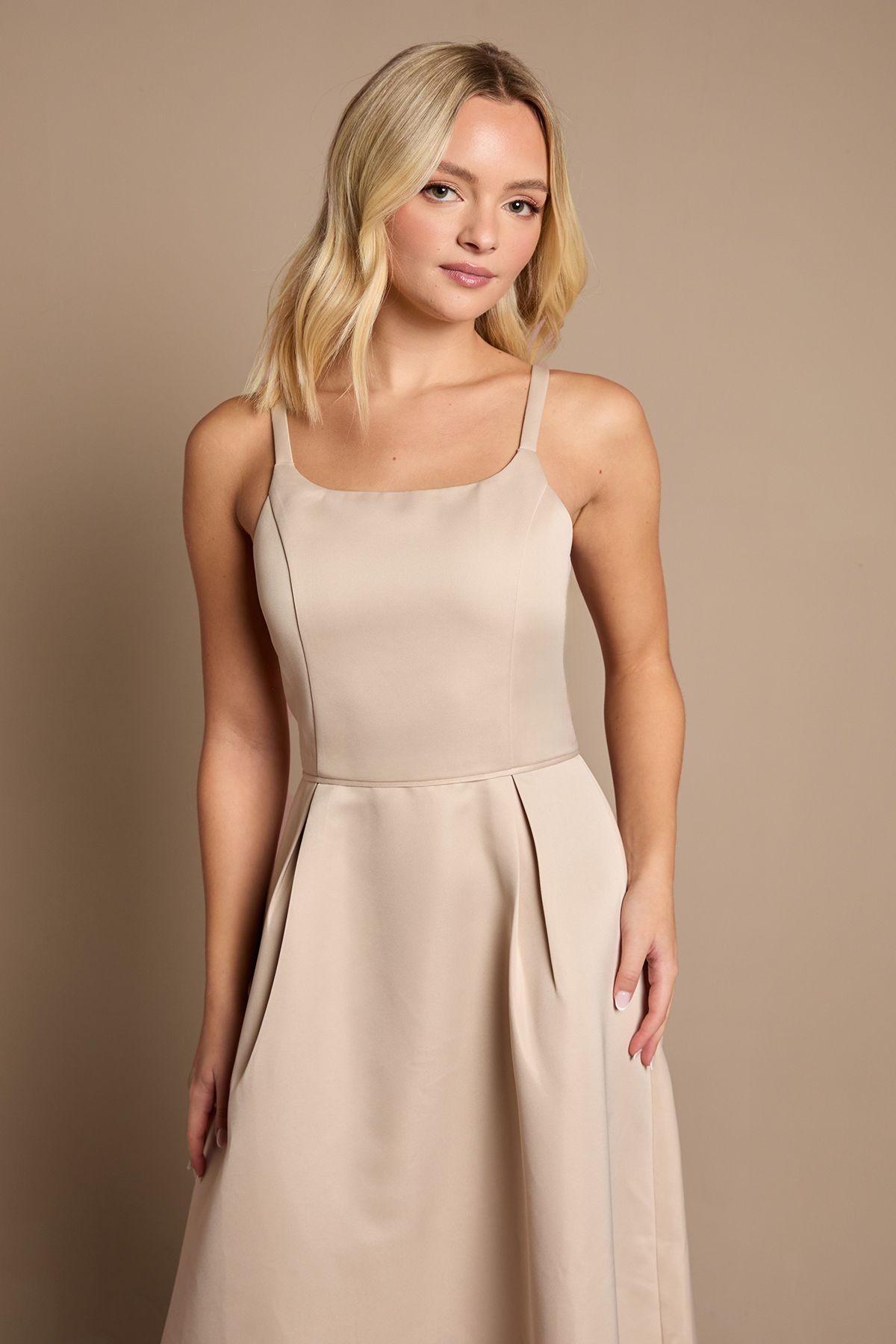 Coast Teen Structured Satin Full Skirted Bridesmaid Dress Champagne image 2