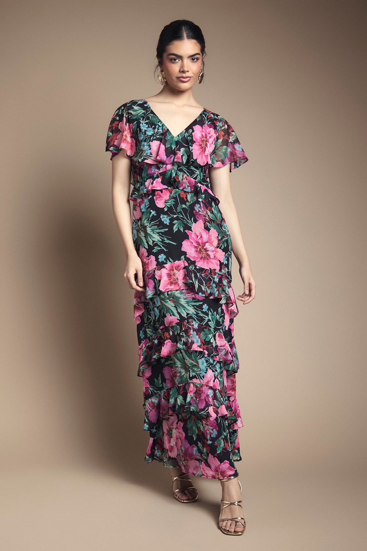 Oasis Ruffle Detail Maxi Dress Black image 1