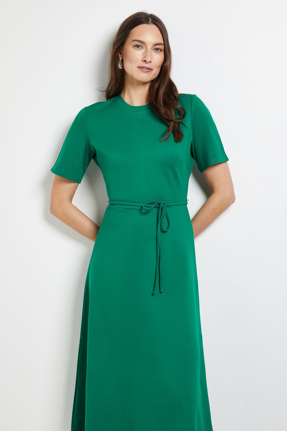 Principles Green High Neck Flared Skirt Ponte Midi Dress Green image 2