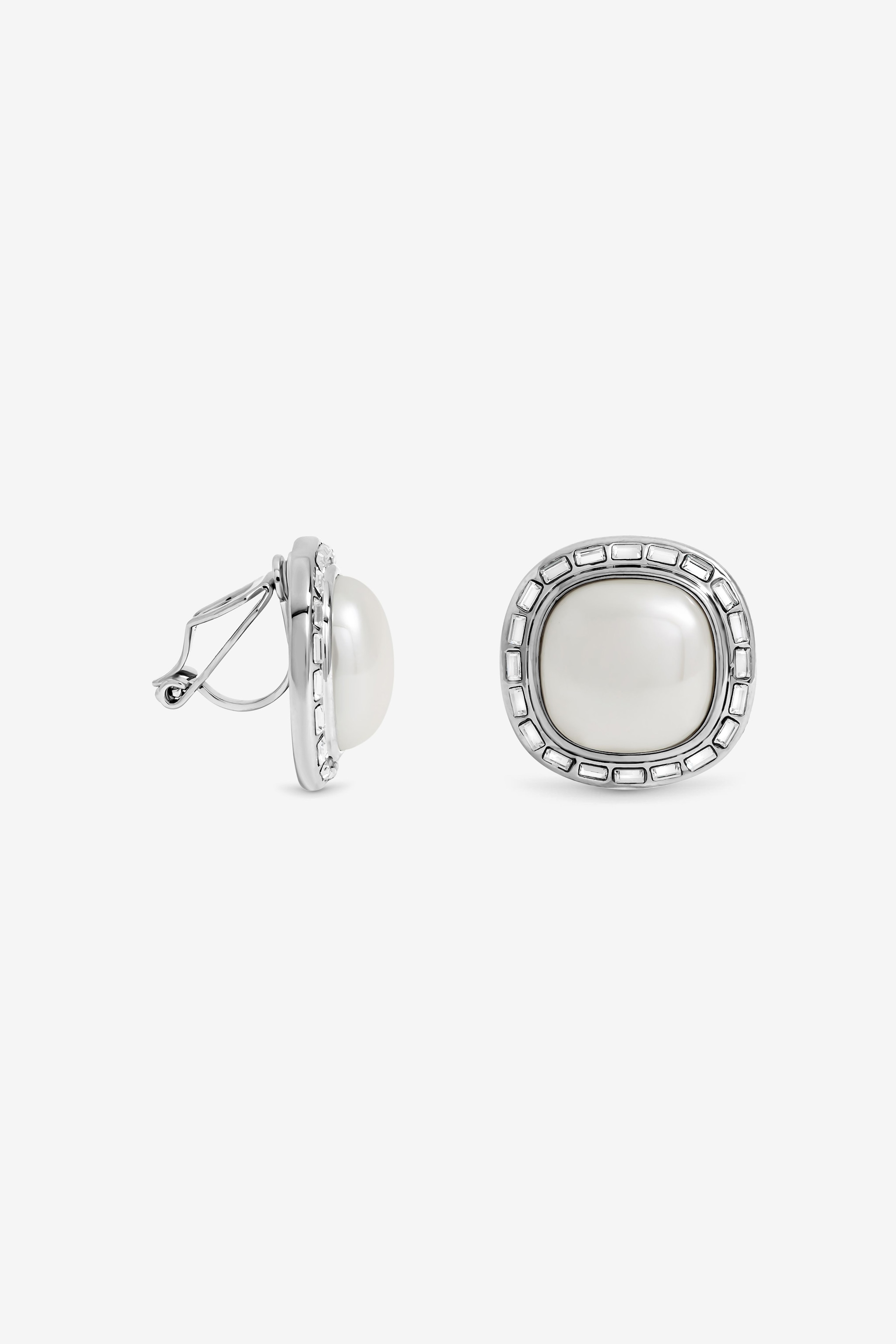 Jon Richard Rhodium Plated and Pearl Clip Earrings image 1