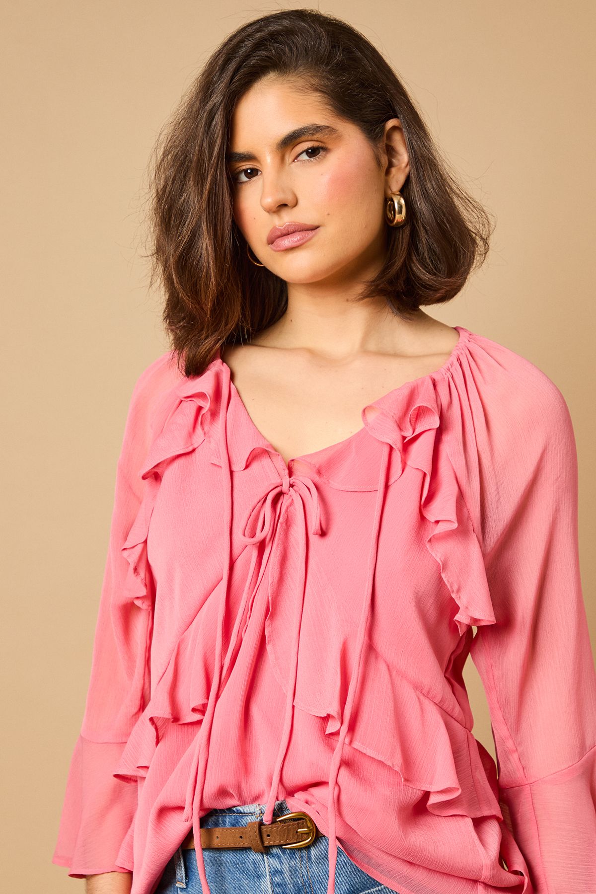 Oasis Boho Ruffle Flute Sleeve Blouse Rose image 5