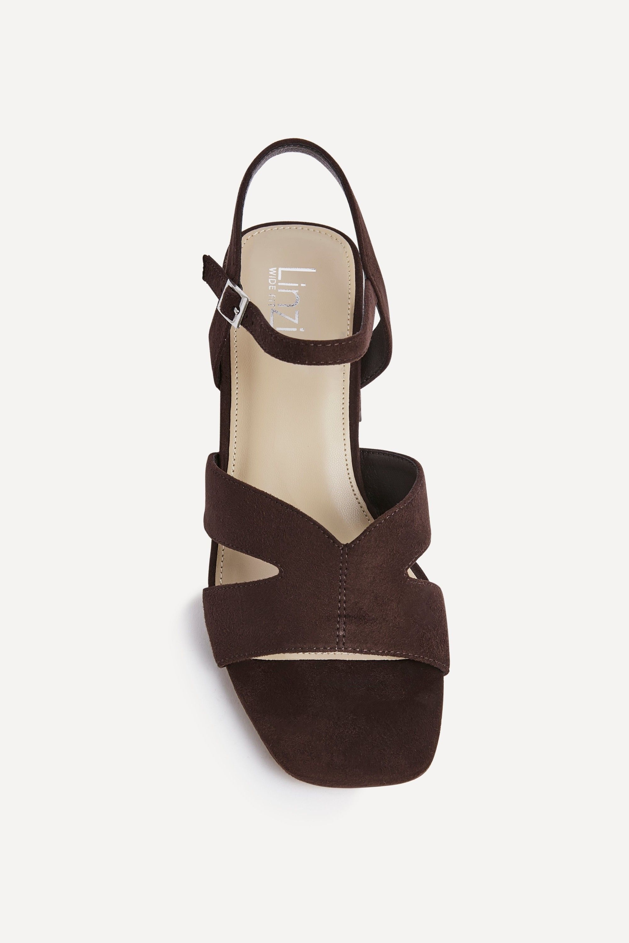 Linzi Empire Wide Fit Brown Faux Suede Link Detail Block Heels image 4