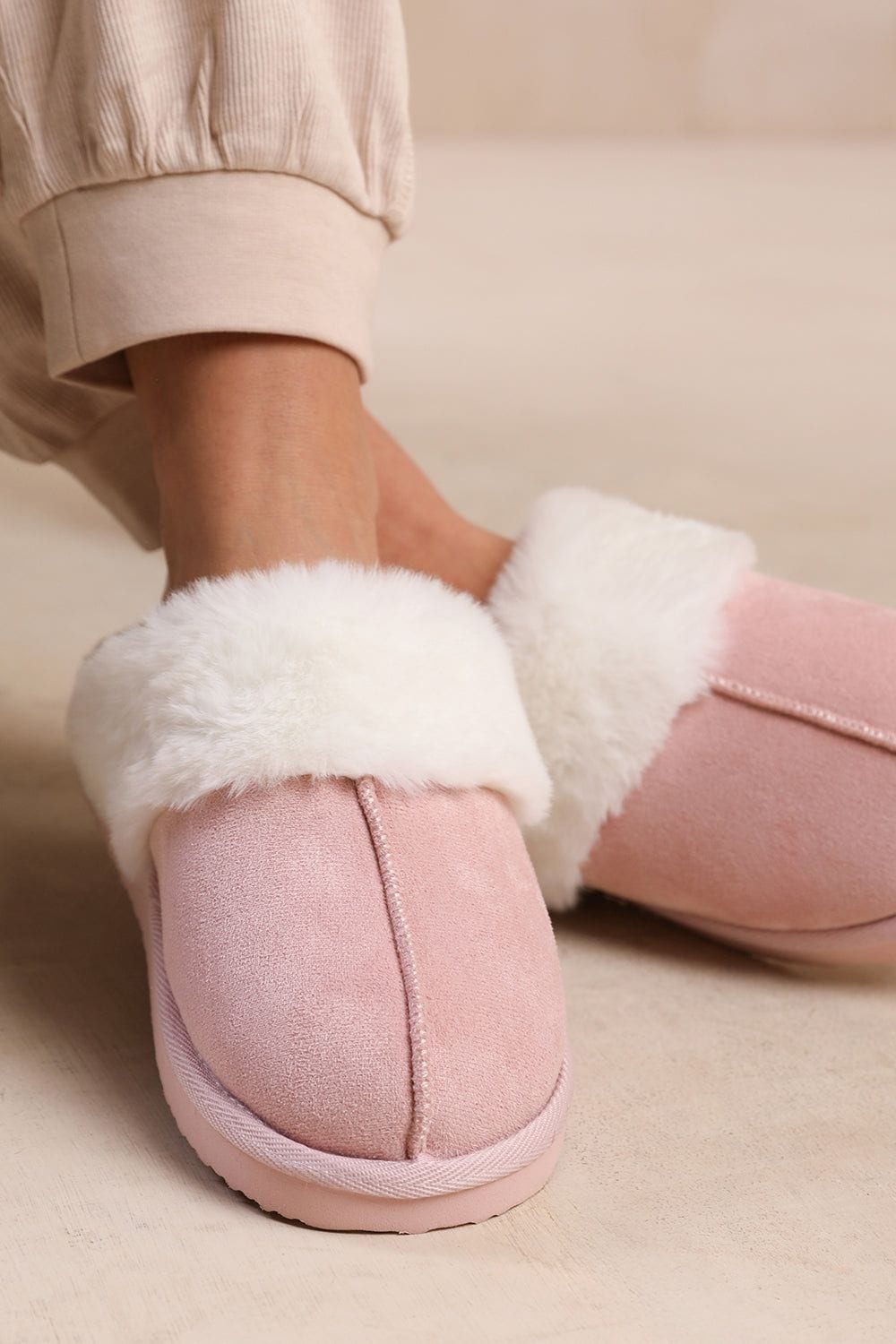 Where's That From 'Comfort' Slip On Slippers With Fur Trim Suede image 4