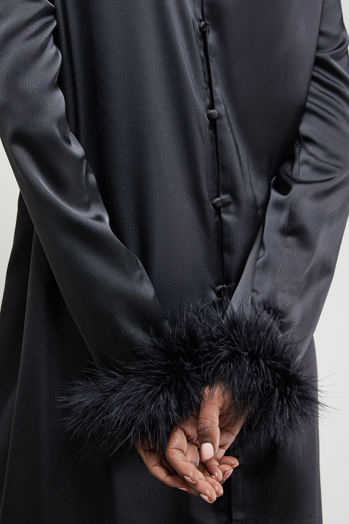 Warehouse Premium Satin Feather High Neck Swing Midi Dress Black image 5