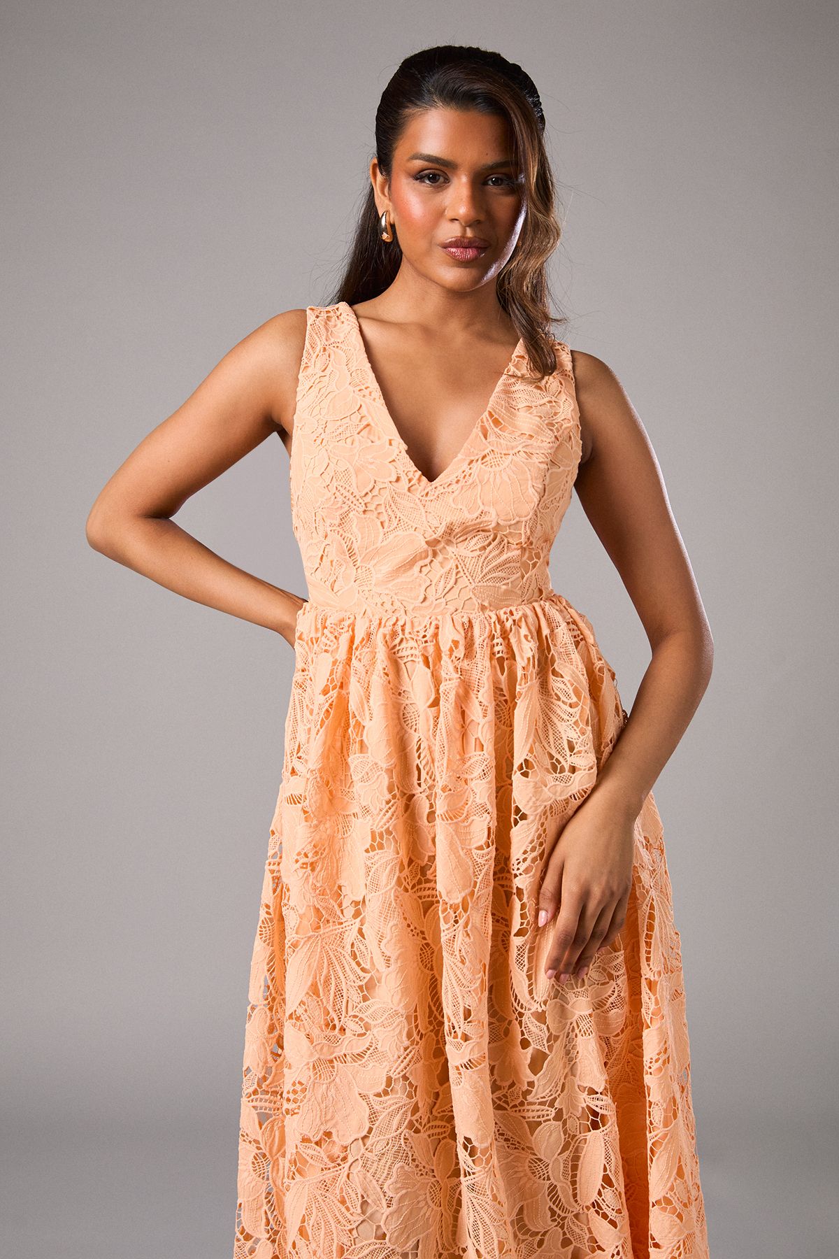 Coast Petite Lace Midi Dress Peach image 2