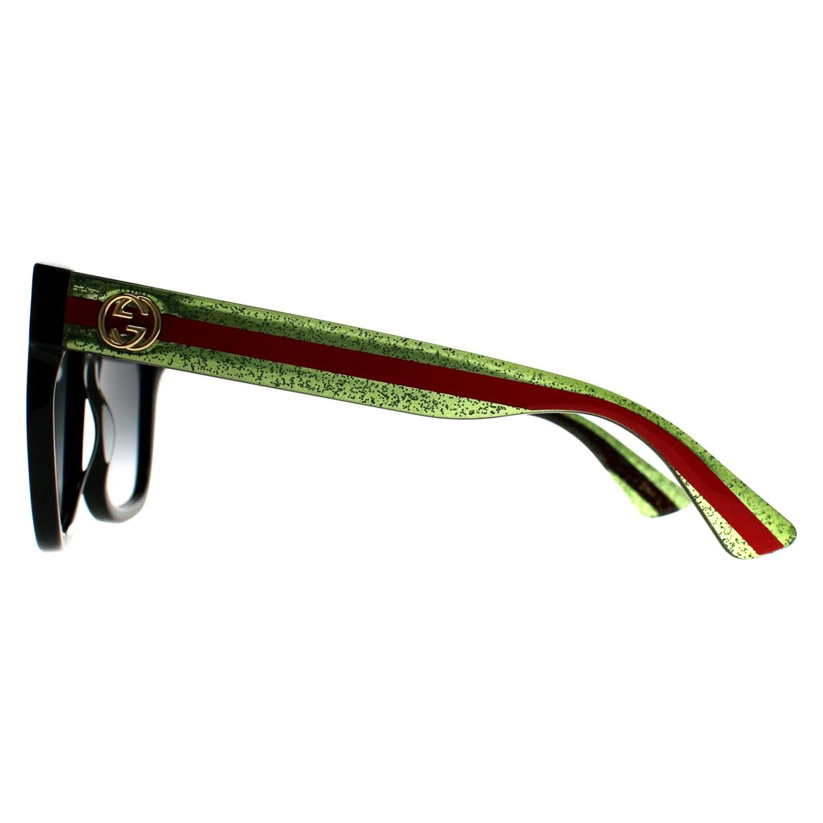 Gucci Square Black With Green and Red Glitter Grey Gradient GG0034SN Sunglasses image 3