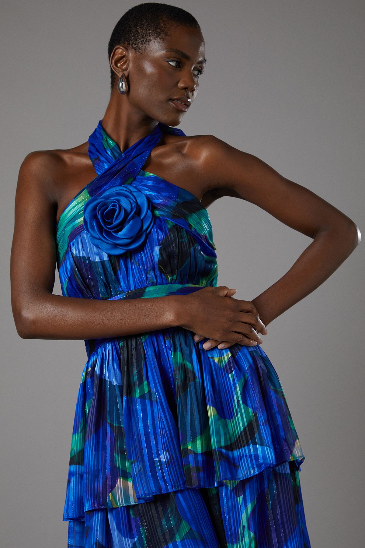 Coast Tiered Halter Tie Neck Maxi Dress Blue image 4