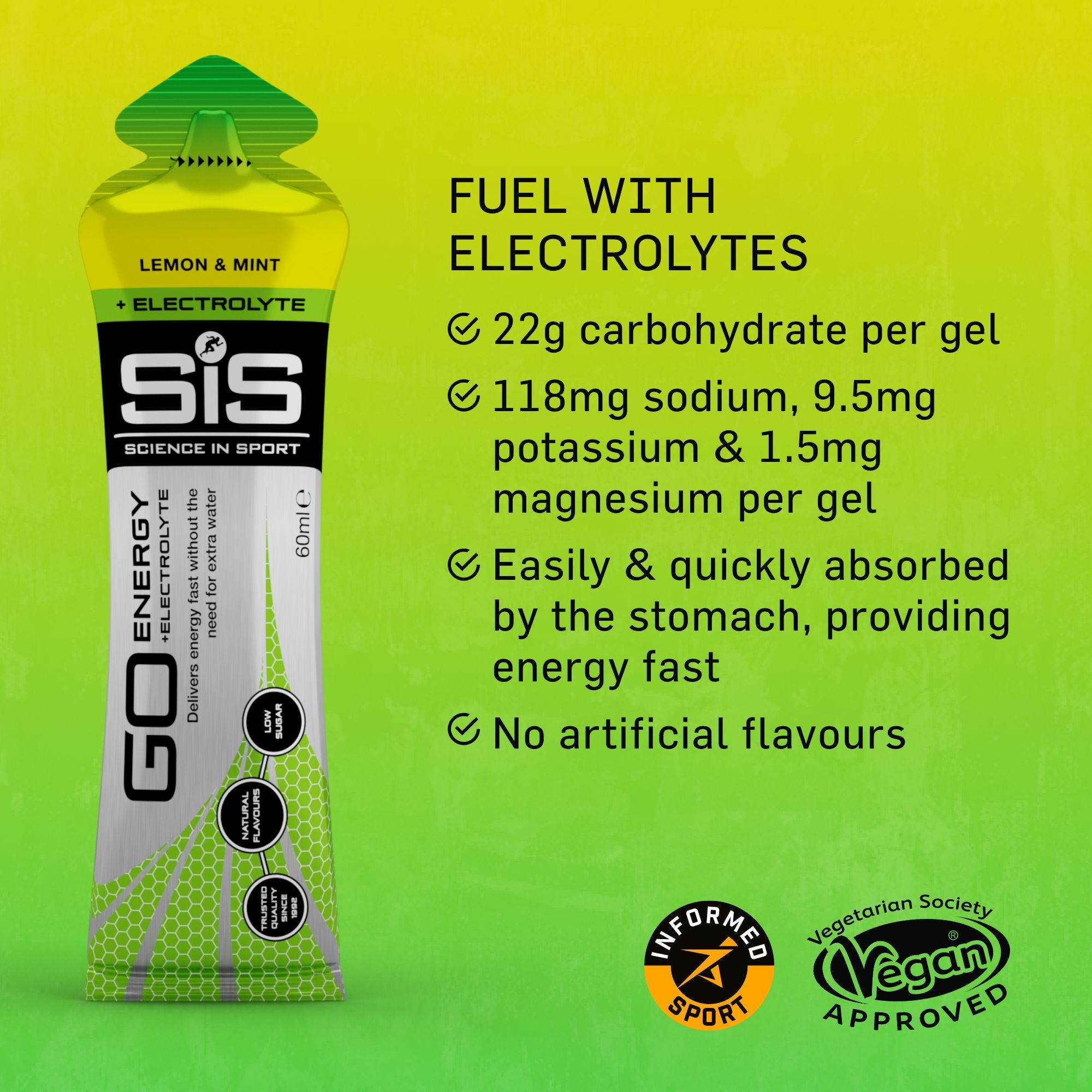 Science in Sport GO Energy + Electrolytes 60ml Gel - Lemon & Mint - 6 Pack image 2